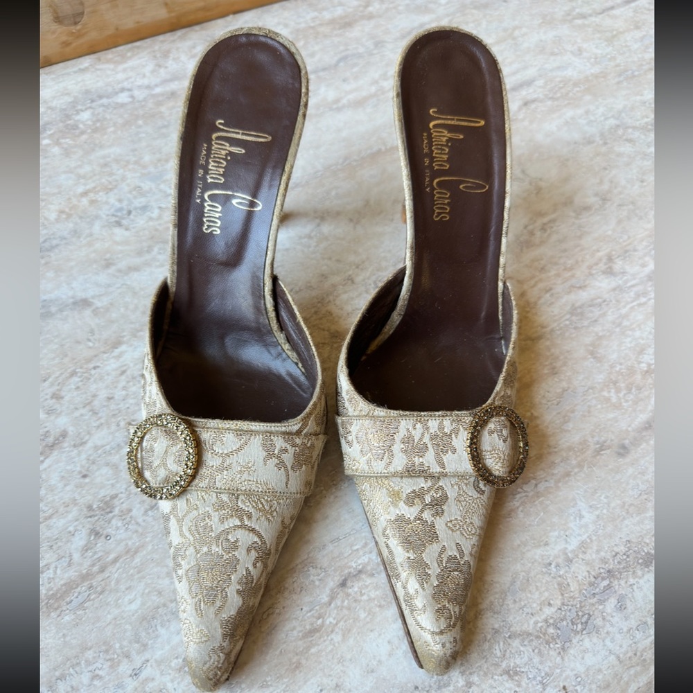 Adriana Caras mule heels y2k 90s with jeweled buckle